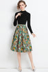 Chic & Elegant Fall 2-Pc Mock Neck Knitted Top + Floral Skirt, Office, Evening Dress